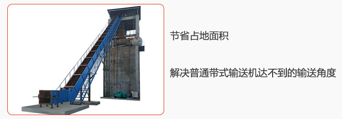 節(jié)省占地面積，解決普通帶式輸送機(jī)達(dá)不到的輸送角度。